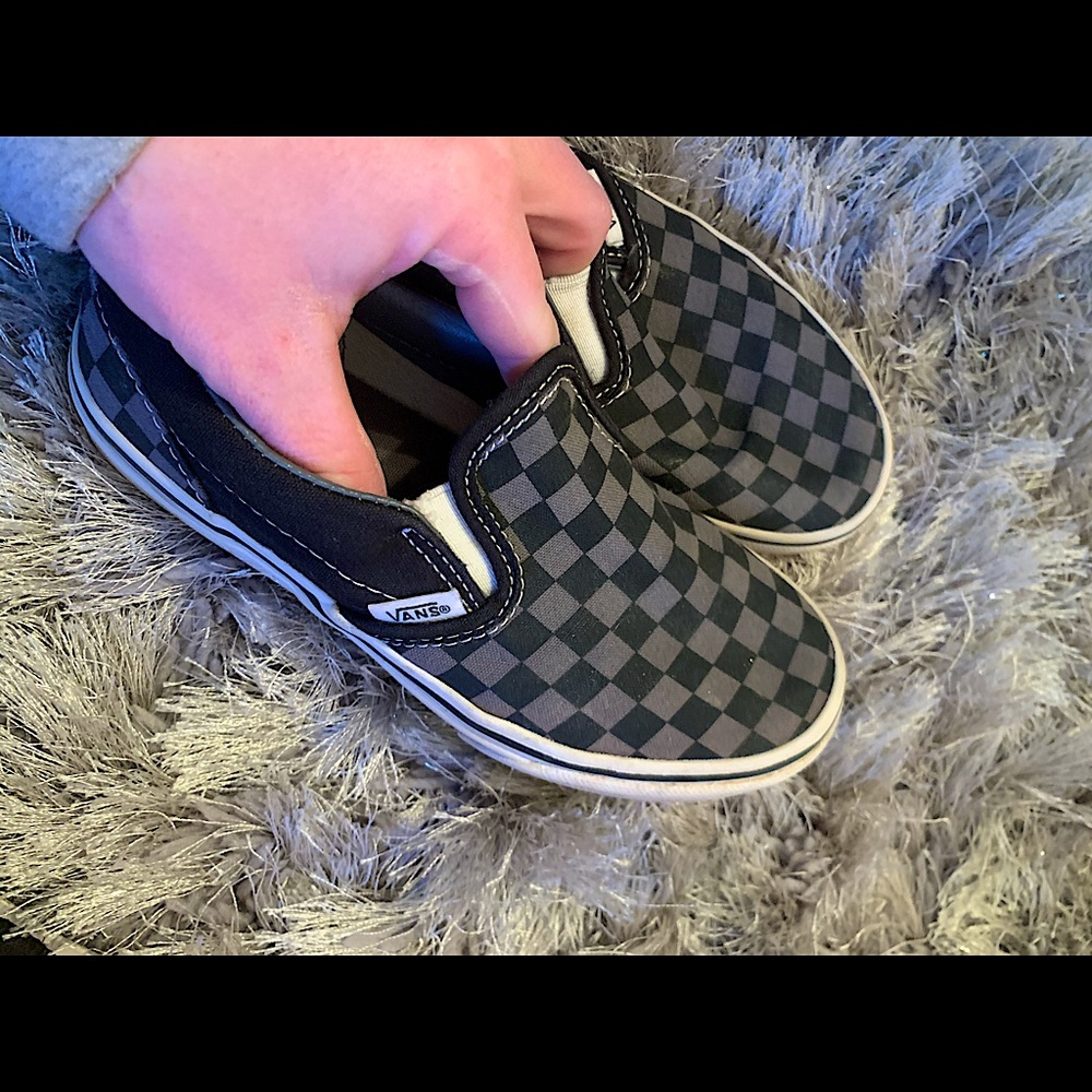 Black and grey checkered vans boys size 2 - Picture 6 of 10